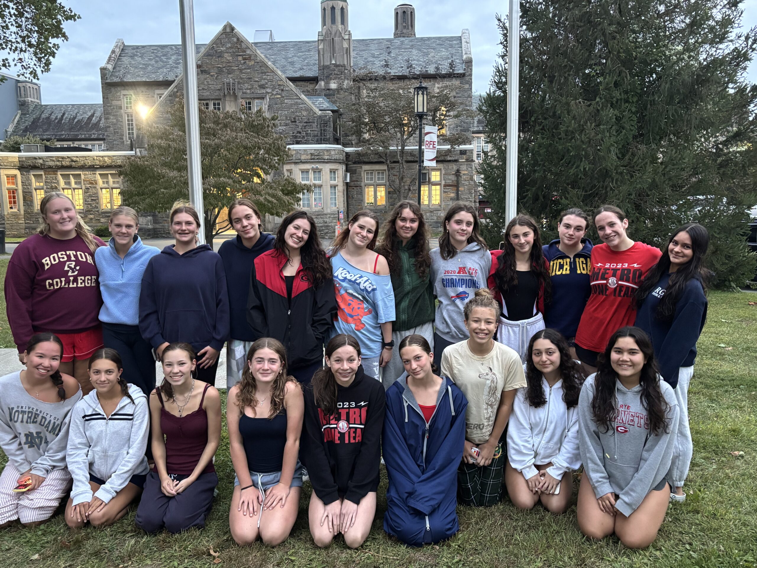 (PHOTO: The 2025 Rye - Rye Neck - Blind Brook Swimming and Diving team before their meet on September 17, 2025. Contributed.)