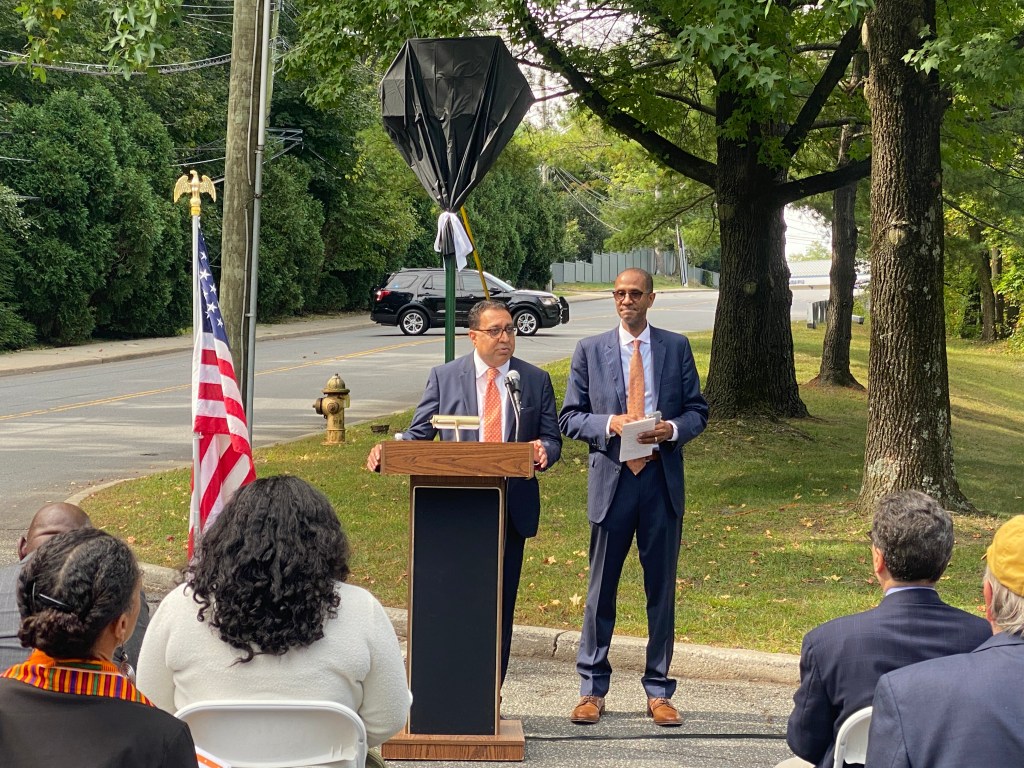 (PHOTO: The Paul & Orial Redd Way street naming at the Rye train station on September 27, 2025. Master of Ceremonies: Executive Director of the Westchester Human Rights Commission Tejash V. Sanchala, Esq.)