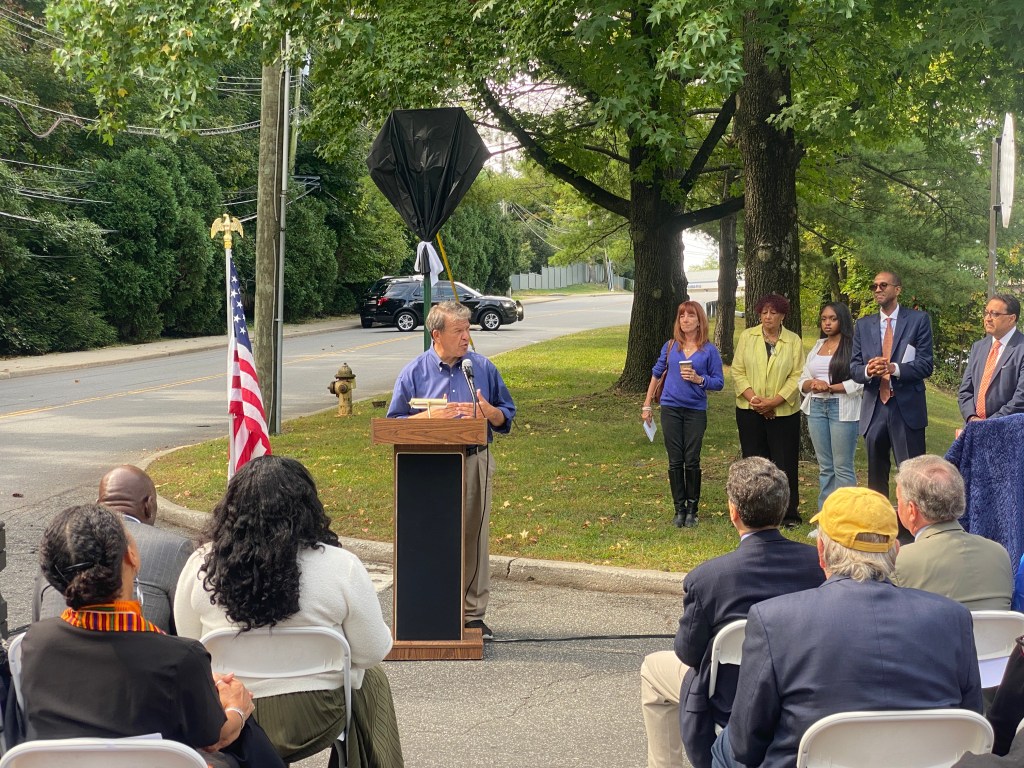 (PHOTO: The Paul & Orial Redd Way street naming at the Rye train station on September 27, 2025. Congressman George Latimer.)
