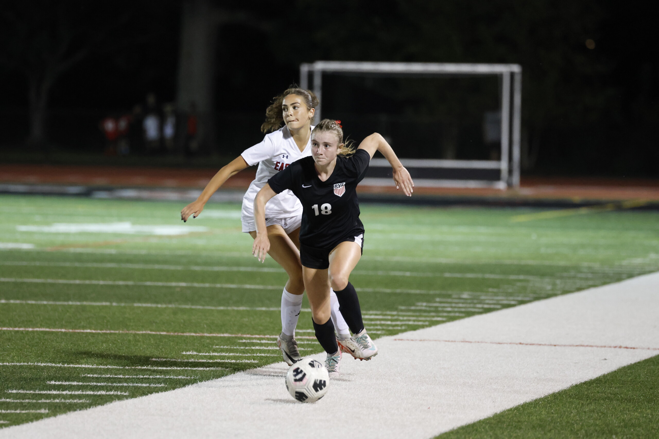 (PHOTO: Rye Girls Soccer's Ryann O'Donnell (#18) from her team's win over Eastchester ib September 27, 2025. Credit: Alvar Lee.)