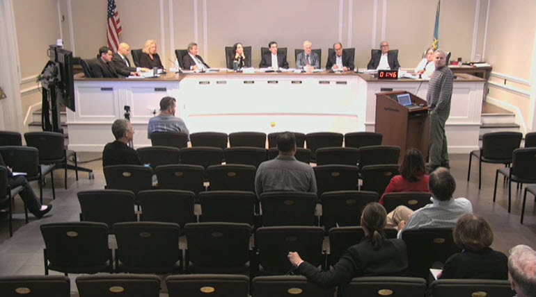 (PHOTO: Randy Stone speaks about his dog Dunkin at the September 17, 2025 Rye City Council meeting.)