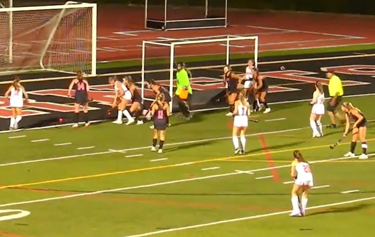 (PHOTO: Action around the Rye Field Hockey net in their 4-0 loss to Mamaroneck on Saturday, September 13.)