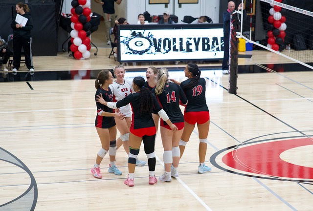 (PHOTO: The Rye Girls Volleyball team from a sweep of Eastchester on October 17, 2025. Credit: Tatia Chkheidze.)