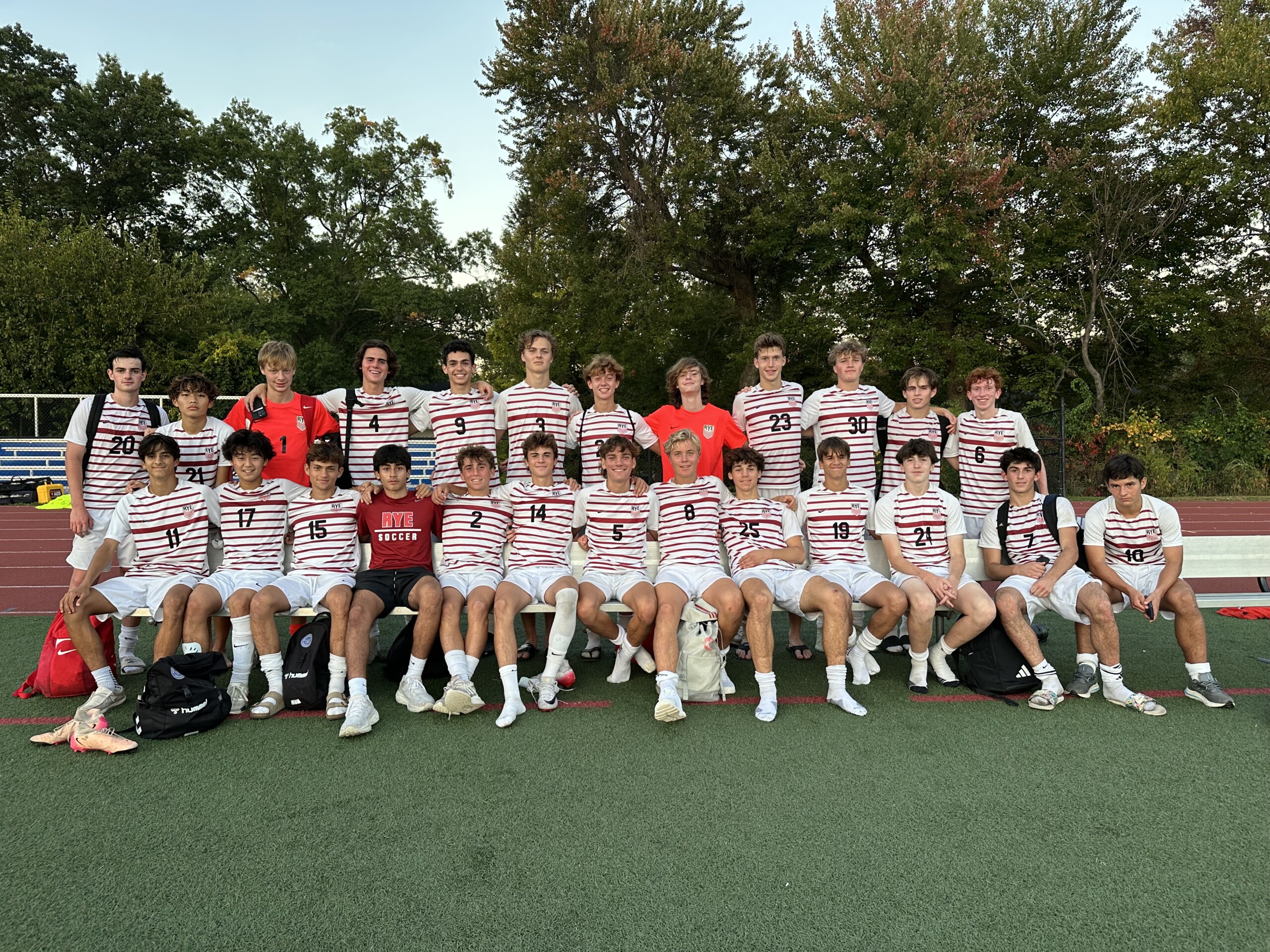 (PHOTO: The Rye Boys Soccer team from their win on October 6, 2025. Credit: Daniela Arredondo.)