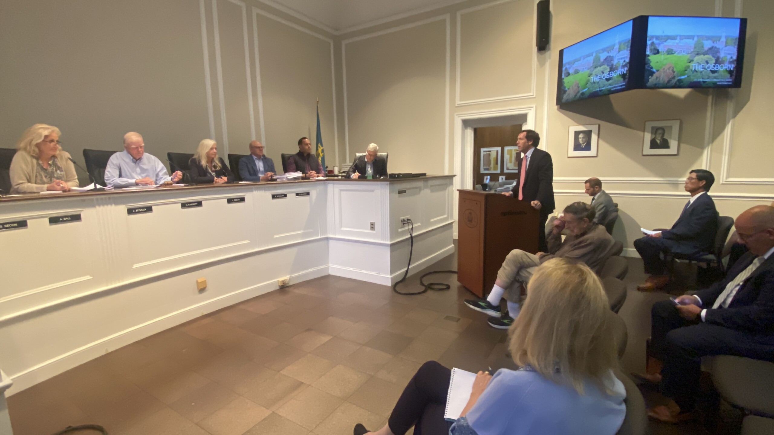 (PHOTO: The Osborn CEO Matt Anderson speaking at the Rye Planning Commission public hearing on September 9, 2025 in regards to the retirement community's expansion plans.)