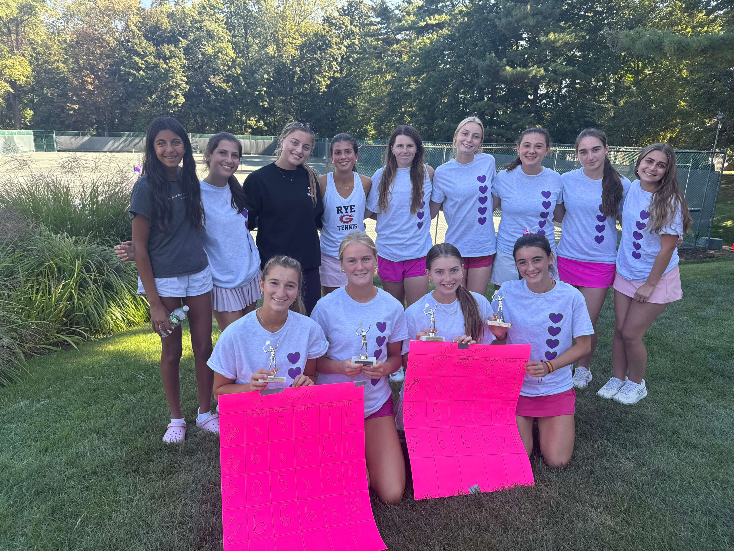 (PHOTO: The top Rye Girls Varsity Tennis team poses after the Georgia Williams Memorial Scholarship Tournament on October 4, 2025. Contributed.)