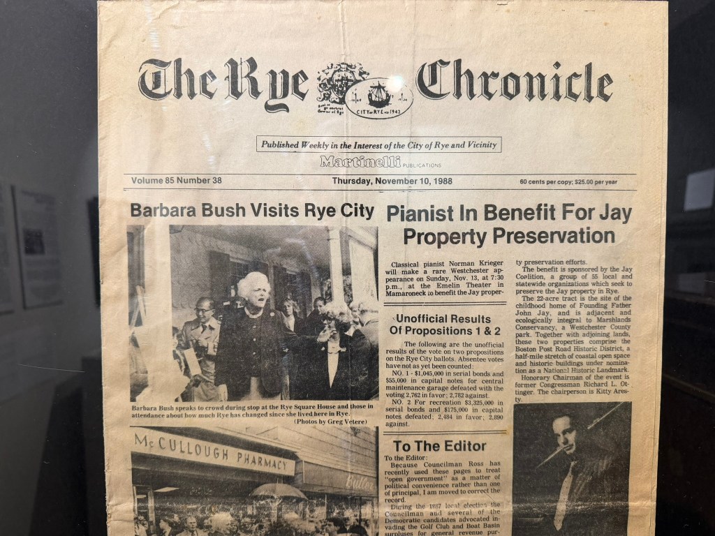 (PHOTO: The Season of Giving celebration at the Square House on November 30, 2025, organized by the Rye Historical Society. A new exhibit celebrates former First Lady Barbara Bush who grew up in Rye's Indian Village neighborhood.)