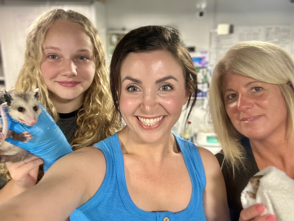 (PHOTO: Volunteer
Angelina Pil, Executive Director Briggitte Dix and Assistant Director and Rye resident Stephanie Gomez, all licensed wildlife rehabilitators at Cottontail Cottage
Wildlife Rehab. Contributed.)