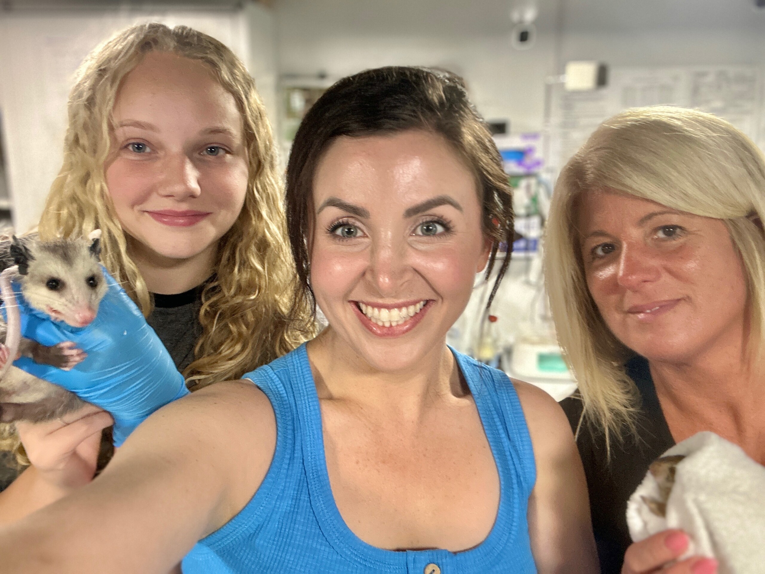 (PHOTO: Volunteer Angelina Pil, Executive Director Briggitte Dix and Assistant Director and Rye resident Stephanie Gomez, all licensed wildlife rehabilitators at Cottontail Cottage Wildlife Rehab. Contributed.)