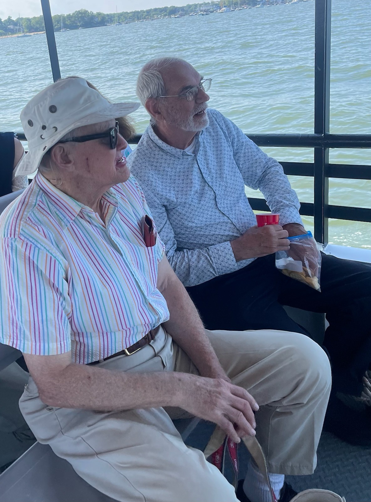 (PHOTO: Paul Zerzan and Steve Hopkins joined SPRYE members on the summer boat cruise out of Greenwich, CTCalled “Cruise to Nowhere”. Contributed.)