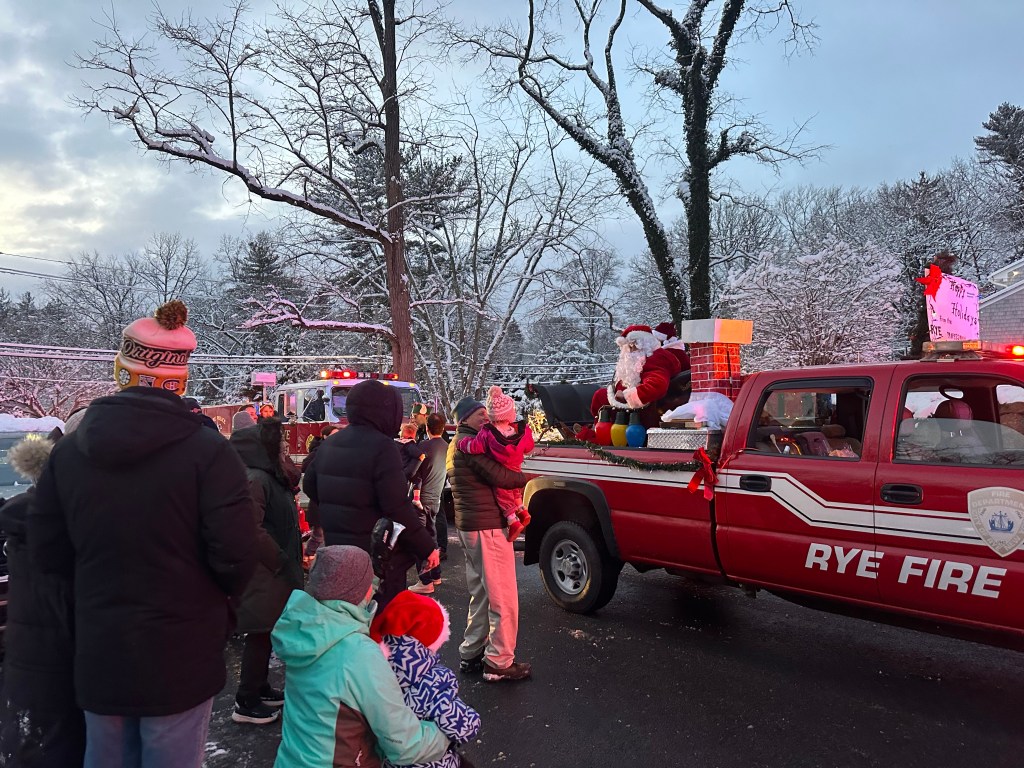 (PHOTO: The Rye FD's Local 2029 union made the rounds with Santa and Mrs. Claus on Sunday, December 14, 2025 as part of its annual Candy Cane Run. Credit: Local 2029.)