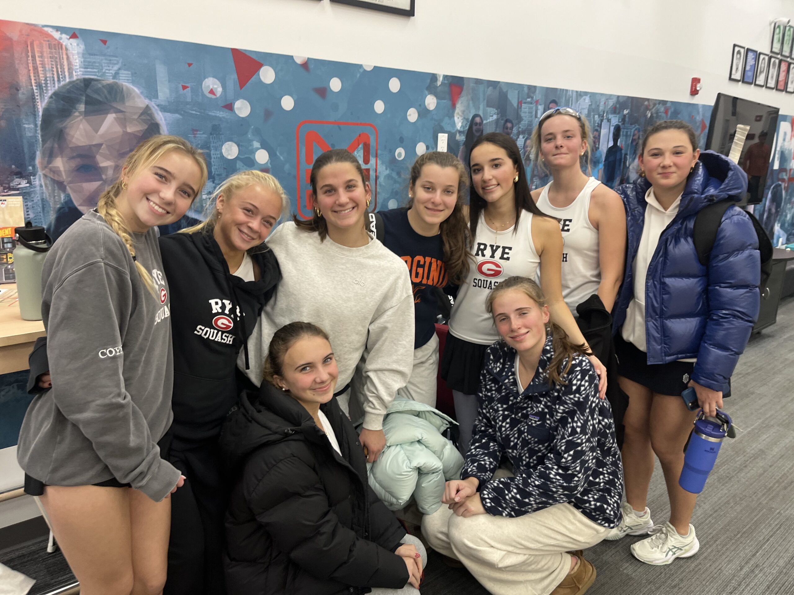 (PHOTO: The Rye Girls Squash team after a 5-2 win on December 10, 2025. Contributed.)
