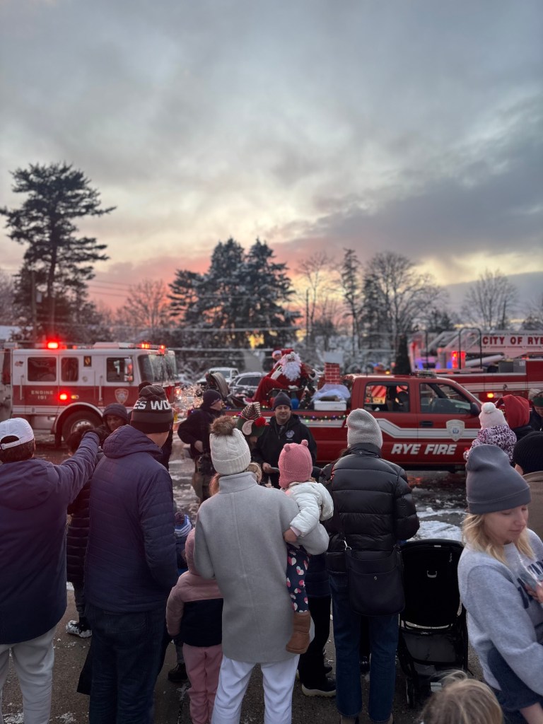 (PHOTO: The Rye FD's Local 2029 union made the rounds with Santa and Mrs. Claus on Sunday, December 14, 2025 as part of its annual Candy Cane Run. Credit: Local 2029.)