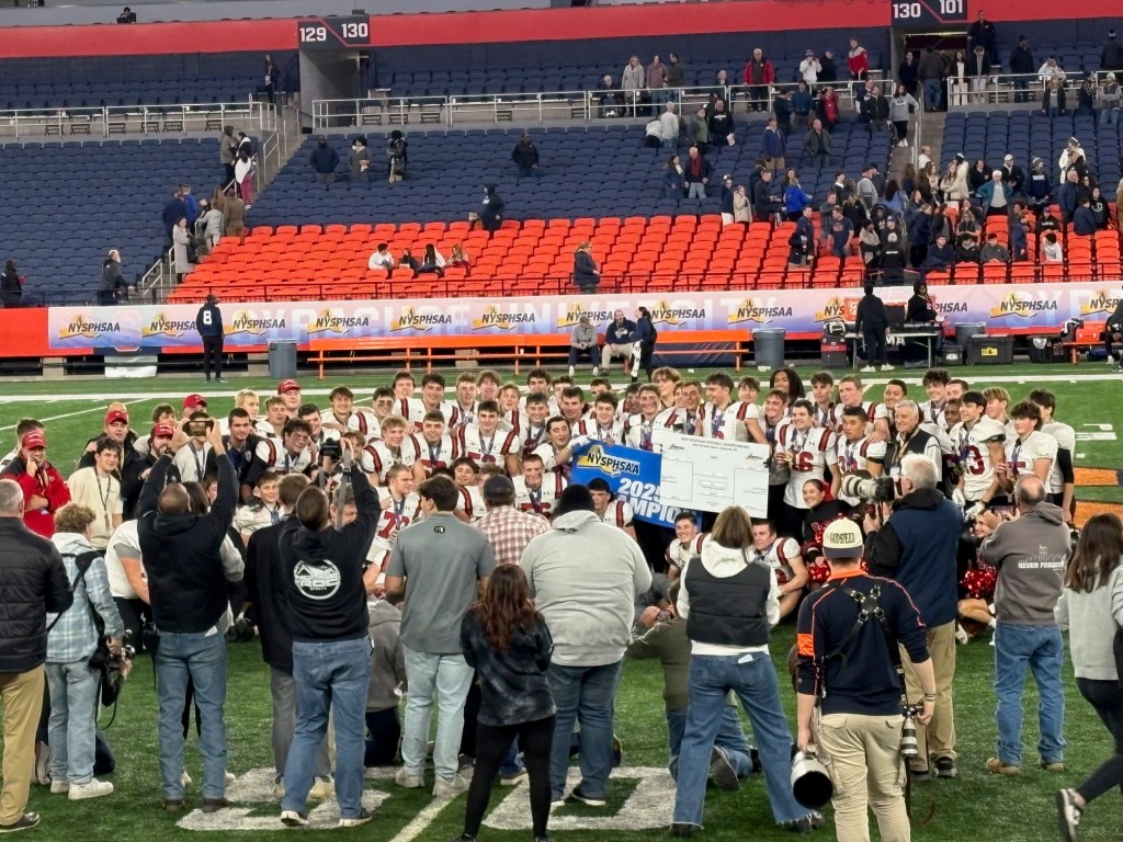 (PHOTO: The 2025 Rye Football team: New York State Champions. Contributed.)