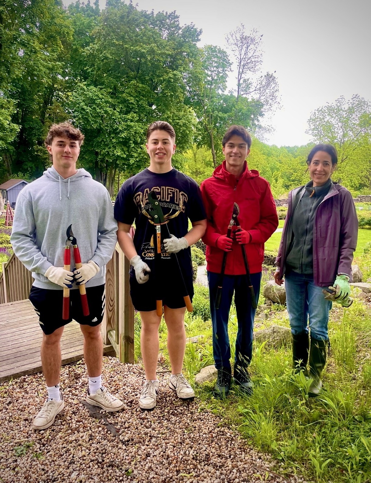 (PHOTO: Jay Heritage Center Horticulture Director Lucia Maestro (right) with Rye High seniors. Contributed: Jay Heritage Center, Kim Crichlow.)