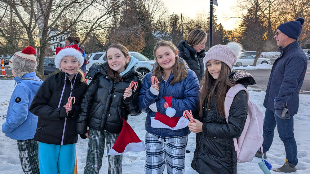 (PHOTO: The annual Candy Cane Express at Rye High School on Thursday on December 18th, 2025 had elementary school students from Midland, Milton, and Osborn handing out candy canes to high schoolers as they entered the building. Contributed.)