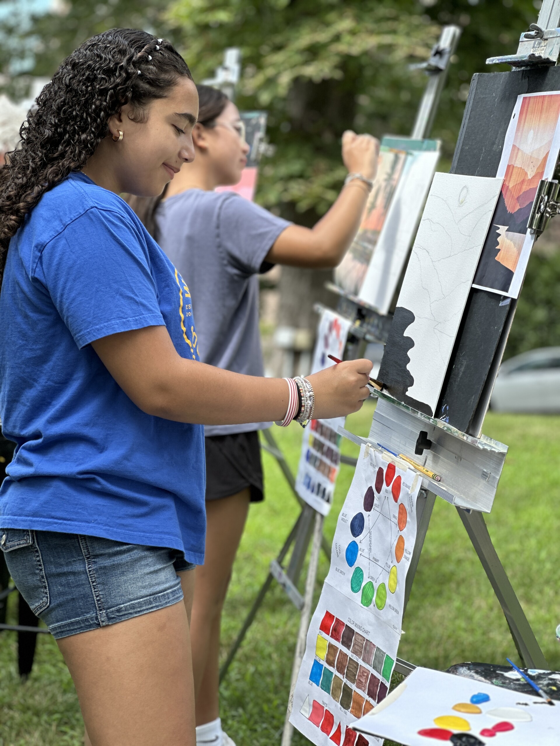 (PHOTO: A young artist painting outdoors in our plein air class—enjoying the summer weather while learning new skills at The Rye Arts Center. Contributed.)