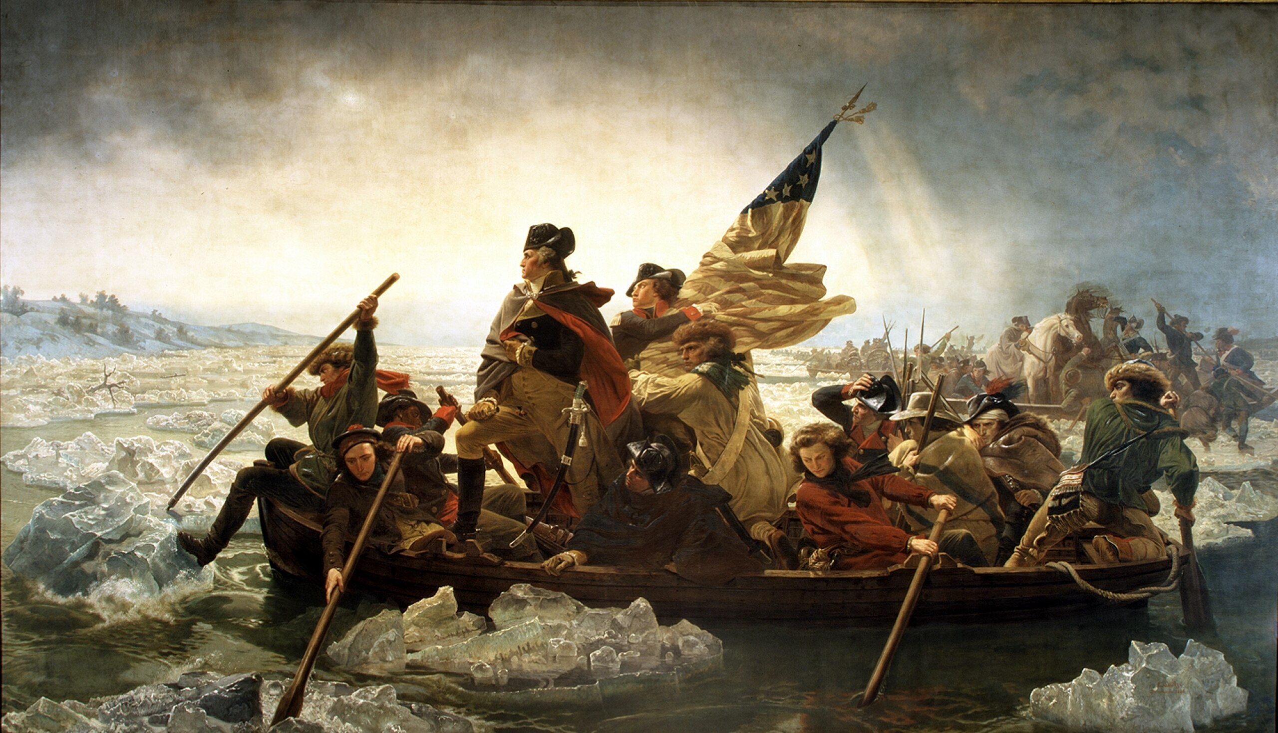 (PHOTO: Washington Crossing the Delaware by Emanuel Leutze, MMA-NYC, 1851. Leutze's depiction of Washington's attack on the Hessians at Trenton on the morning of December 26, 1776. Public domain.)