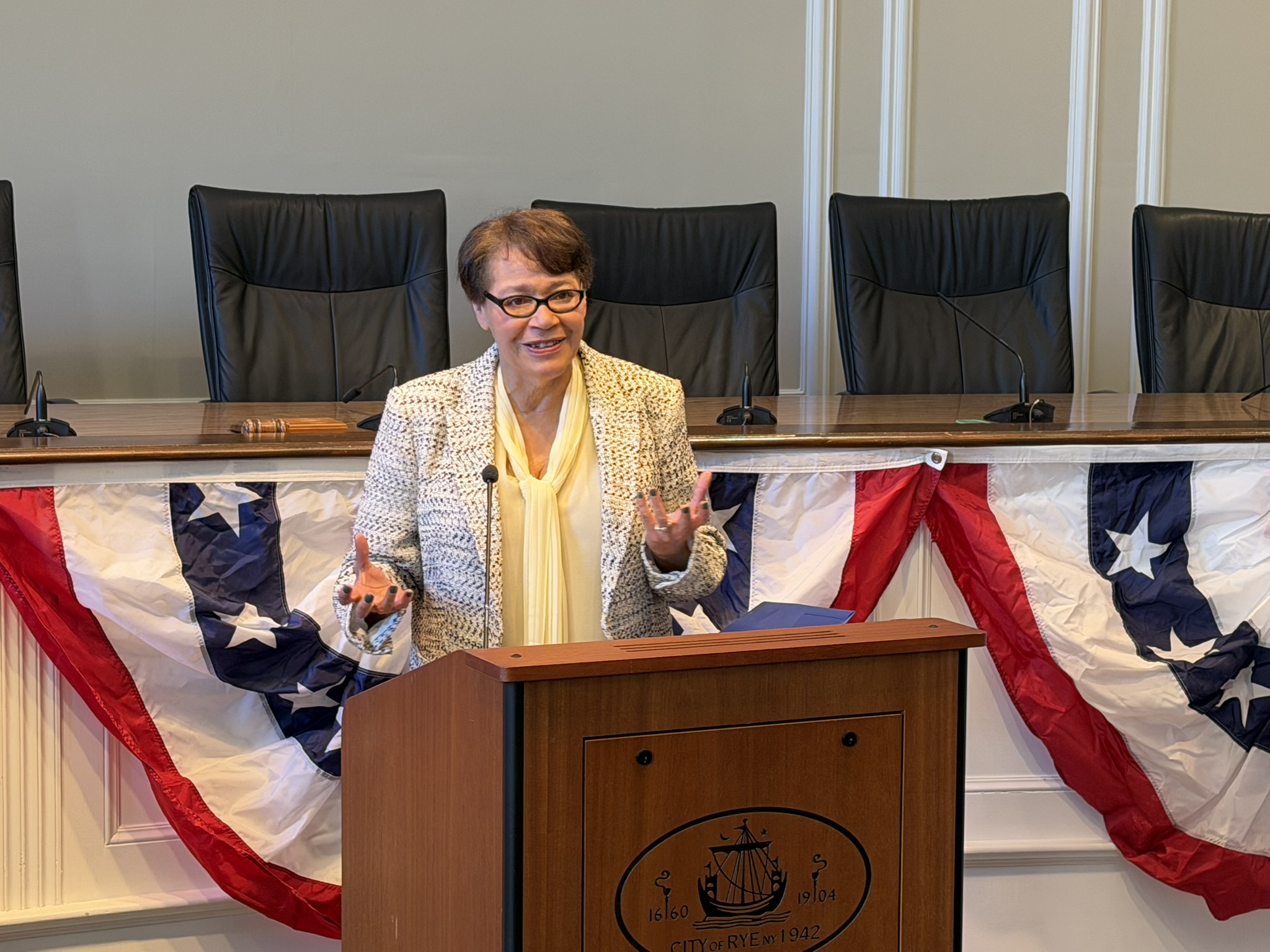 (PHOTO: The City of Rye inauguration ceremony on January 4, 2026. Rye's first Black councilmember, newly elected Councilmember Marion Anderson.)