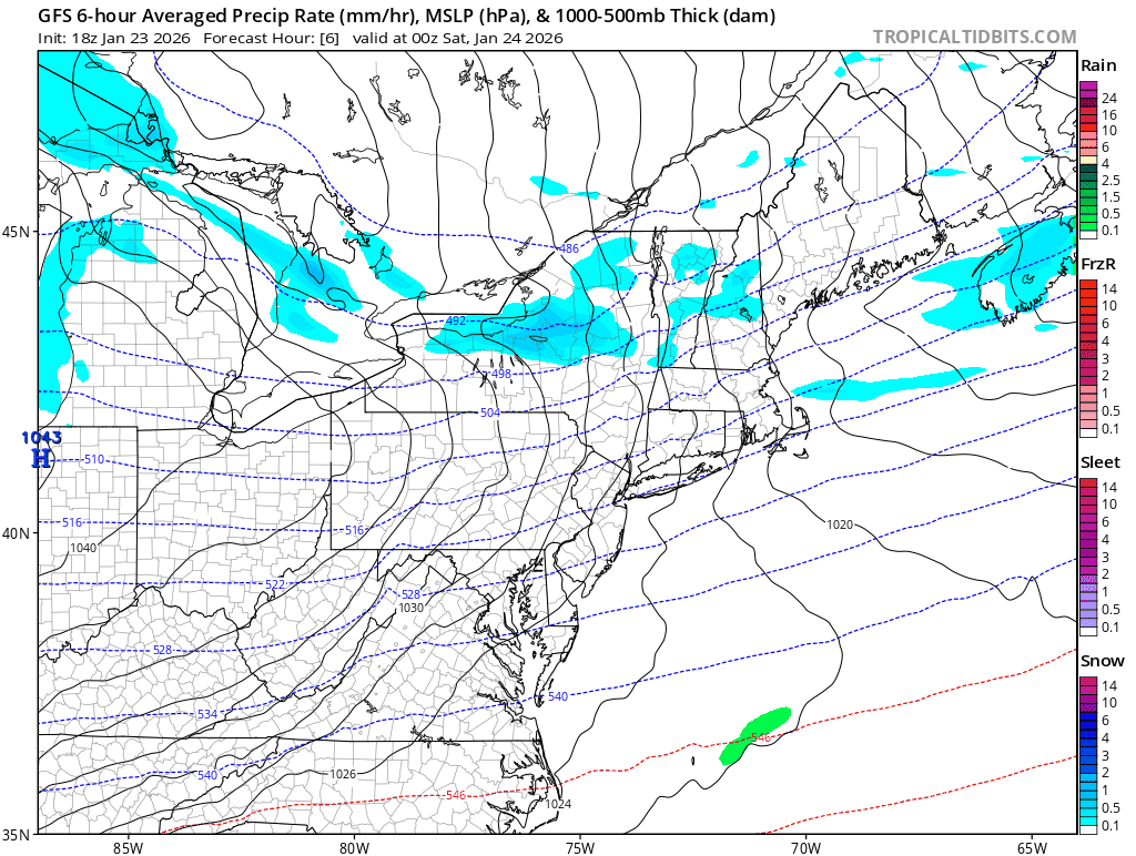 (PHOTO: Weather patterns Friday evening into Monday show the severe winter storm on the way to the Rye area. Source: Tropical Tidbits.)