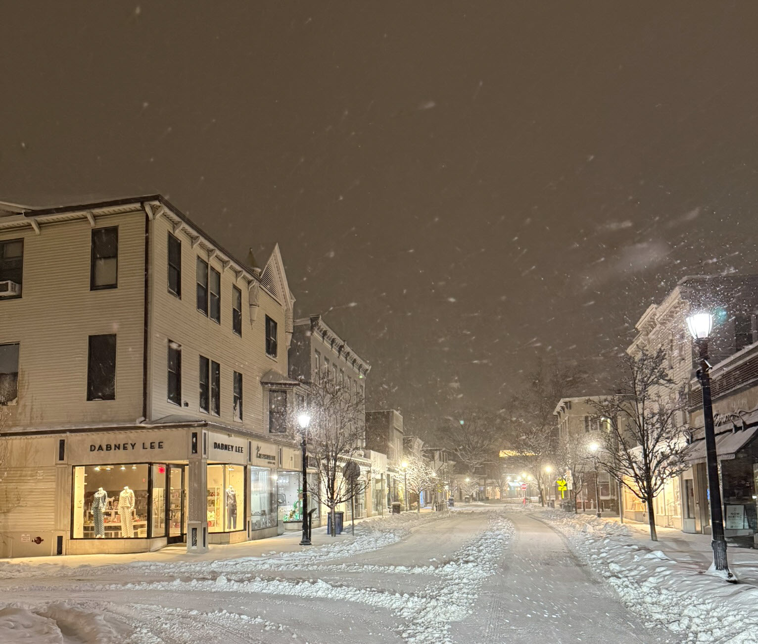 (PHOTO: The blizzard and bomb cyclone hit Rye, NY overnight into Monday, February 23, 2026. Viewable is downtown Purchase Street in Rye. Source: Rye PD.)