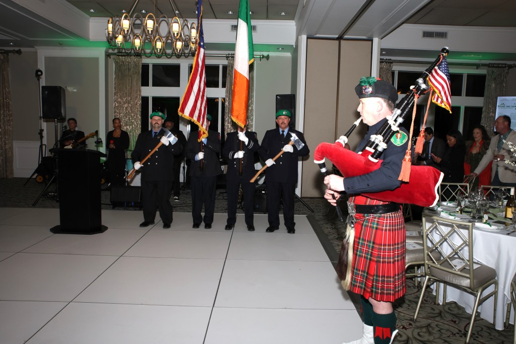 (PHOTO: The Rye FD's Local 2029 Union raised more than $135,000 at its second annual St. Patrick’s Day Ball on Friday, March 20, 2026. The color guard and bagpiper. Contributed.) 