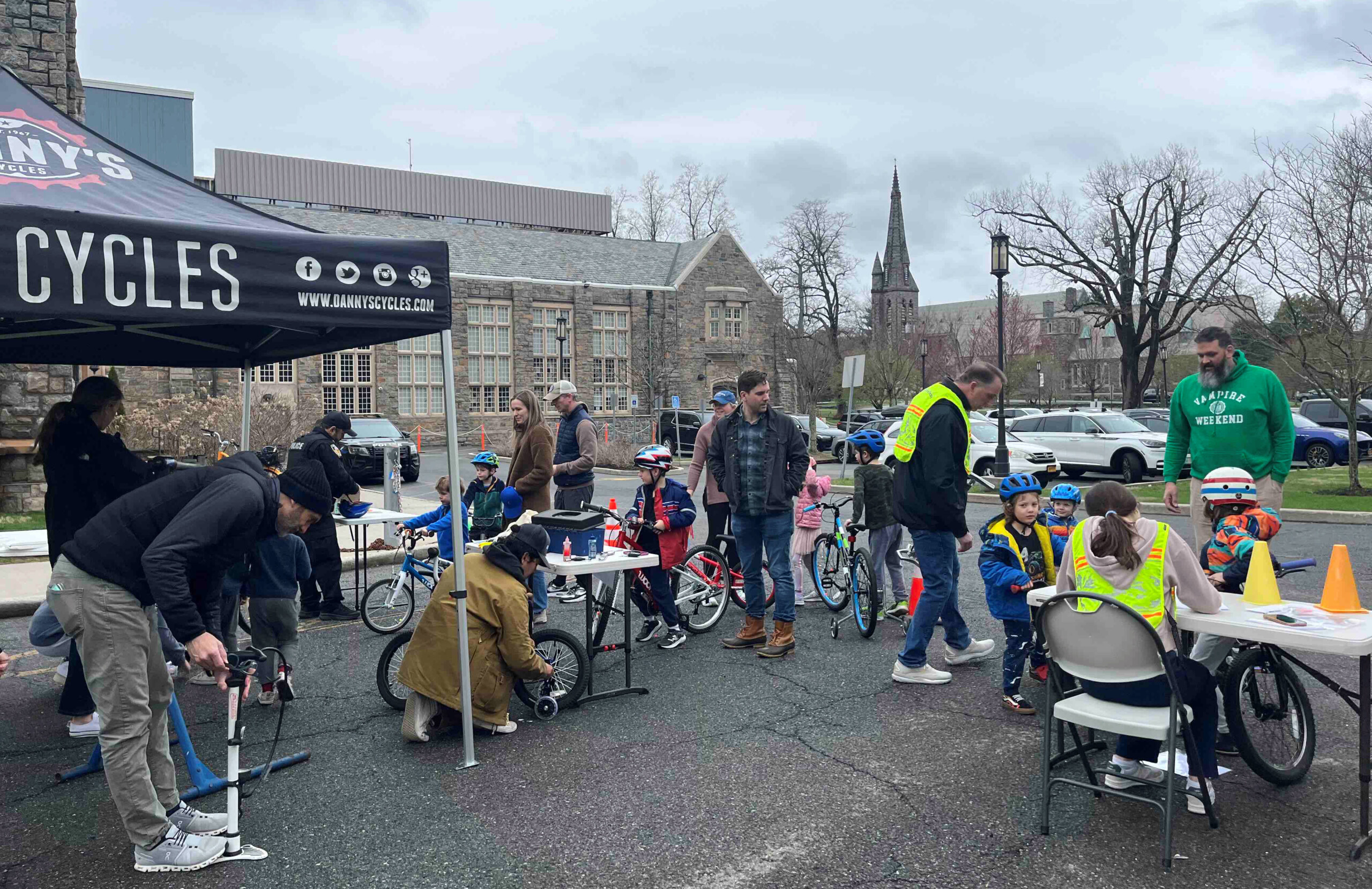 (PHOTO: Bicycle Rodeo organized by the Traffic and Pedestrian Safety Committee teaching kids bike safety and skills on April 6, 2025. Contributed.)