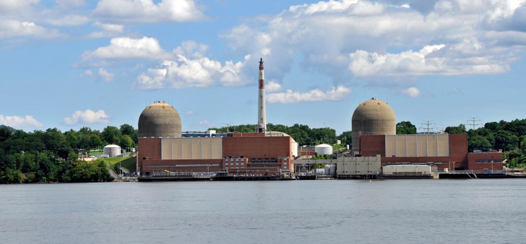 (PHOTO: Indian Point Nuclear Power Plant on the Hudson River. Credit: CC BY 2.0 Tony Fischer.)