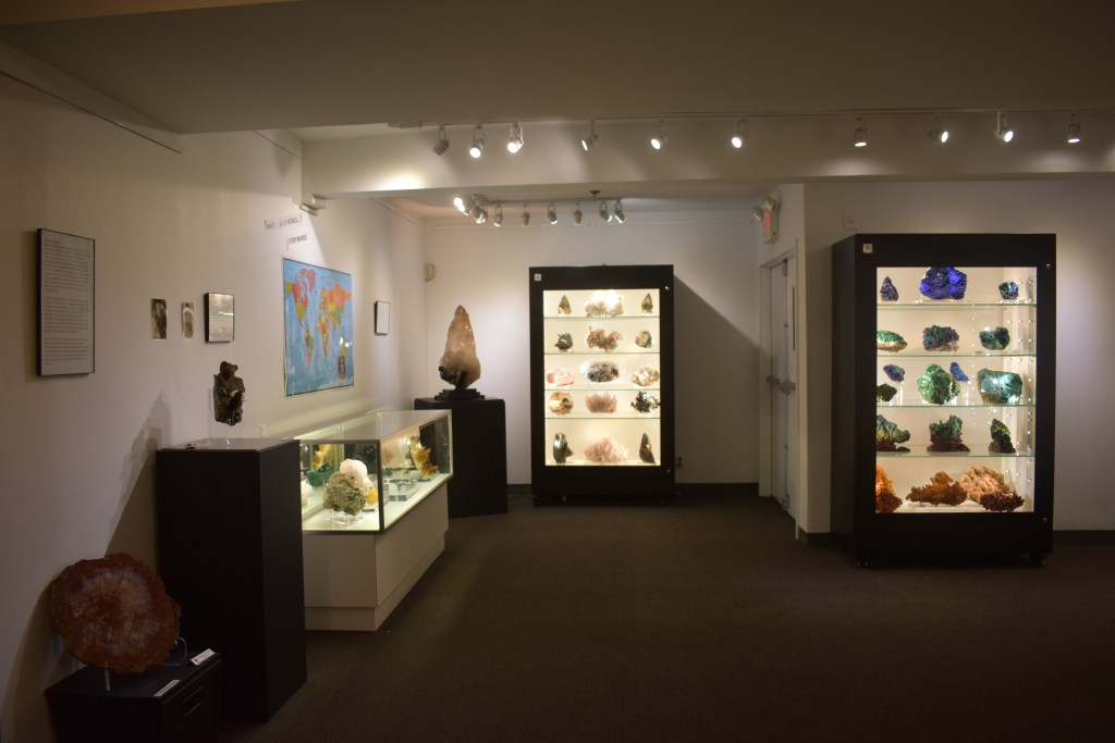 (PHOTO: An indoor display of geodes at the Rye Arts Center in 2021. Credit: Pei Pei Martin.)