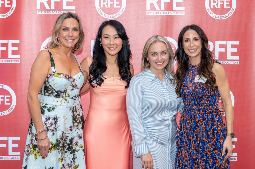 (PHOTO: Rye Fund for Education’s annual gala on March 26, 2026 raised over $470,000. Claudine Hanley (RFE President), Diane Martin (Gala Ch-Chair), Tammy Krup (Gala Co-Chair), Rosana Collinates (RFE Vice President) Contributed.)