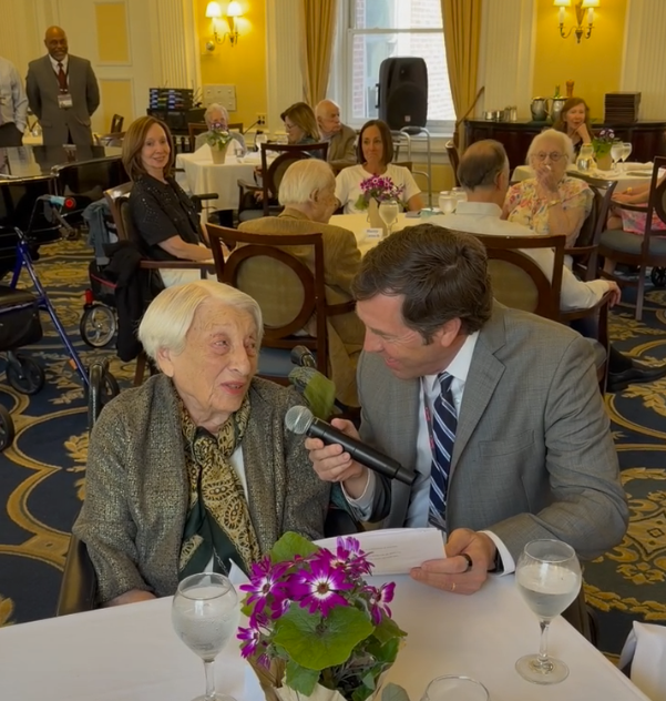 (PHOTO: Osborn resident Barbara Jackson, age 103, at the centenarian lunch on April 16, 2026.)