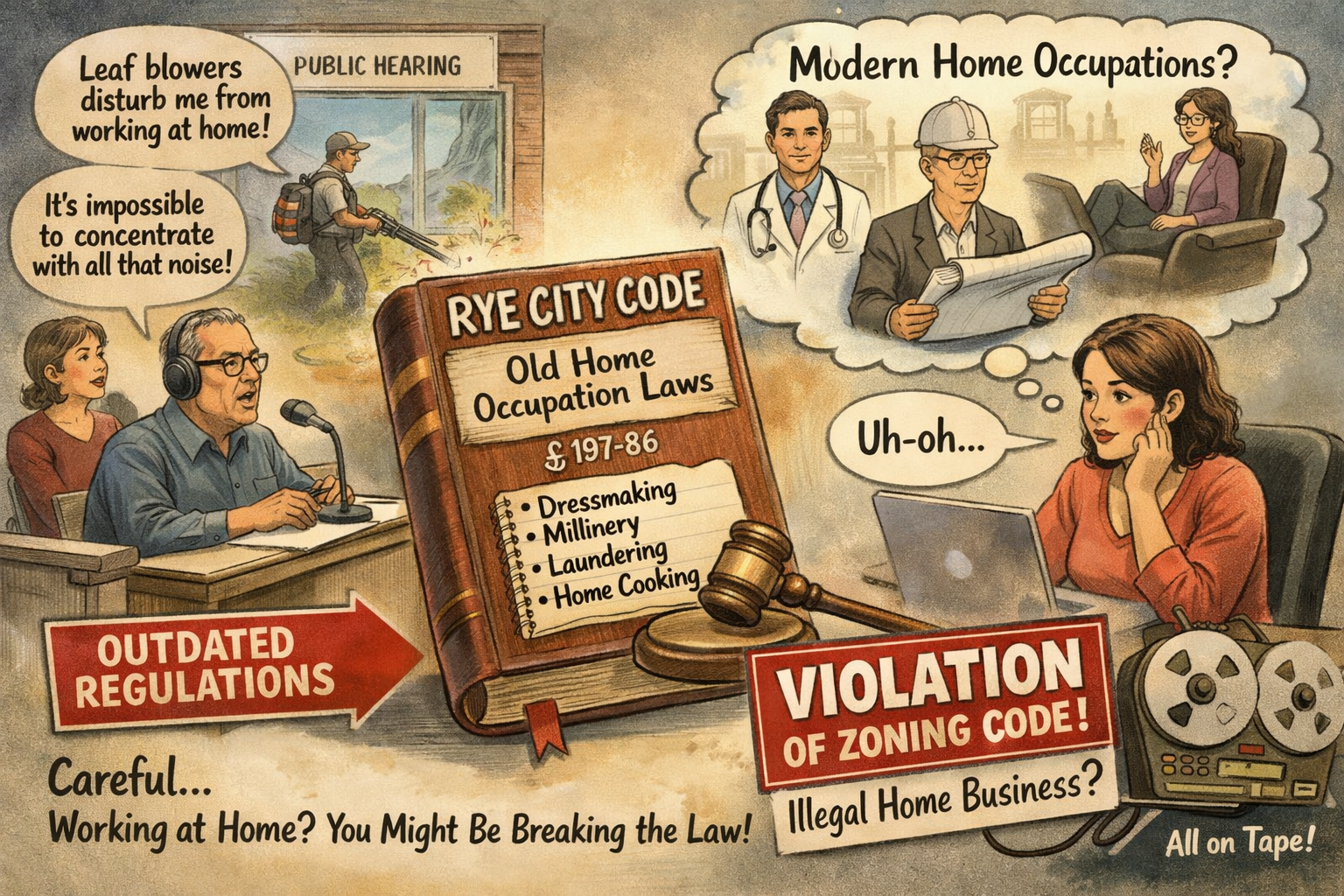 (PHOTO: Working from home in Rye, NY? You might be breaking the law! Credit: MyRye.com via AI.)