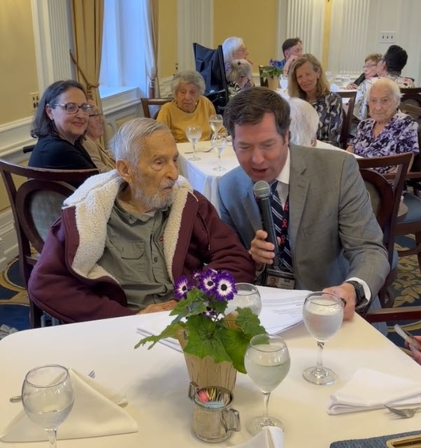 (PHOTO: Osborn resident Dr. George Reed, age 102, at the centenarian lunch on April 16, 2026.)