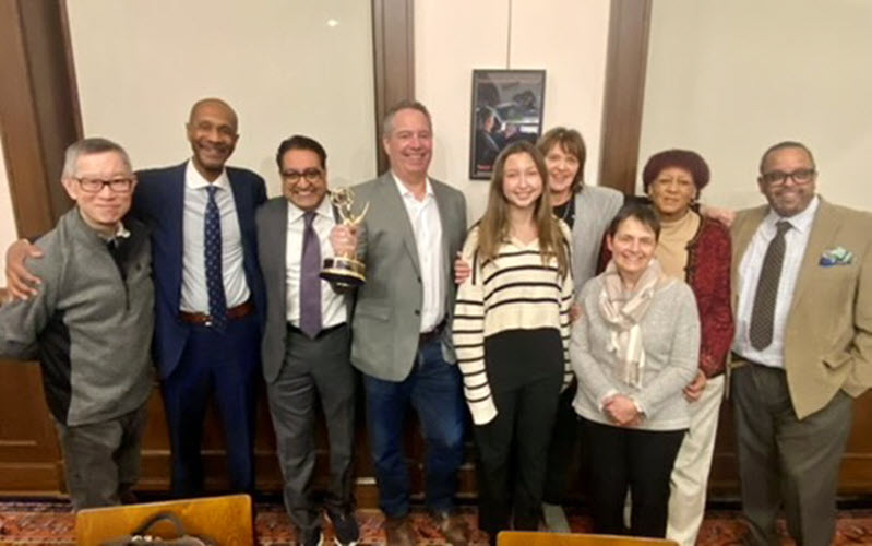 (PHOTO: (left to right) James Lin, Westchester County Human Rights board member, Mayo Bartlett, Esq., Tejash Sanchala, exec. director of Westchester County Human Rights, Larry Epstein, writer and producer of "The Hidden Slavery of New York," Maddie Morgan, Rye High School '26 senior, Rye Human Rights Commission youth liaison, Rita Capek, Adrienne Mecca, Ingraham Taylor, and James Henderson president of the Rye/Port Chester NAACP Branch. Contributed.)