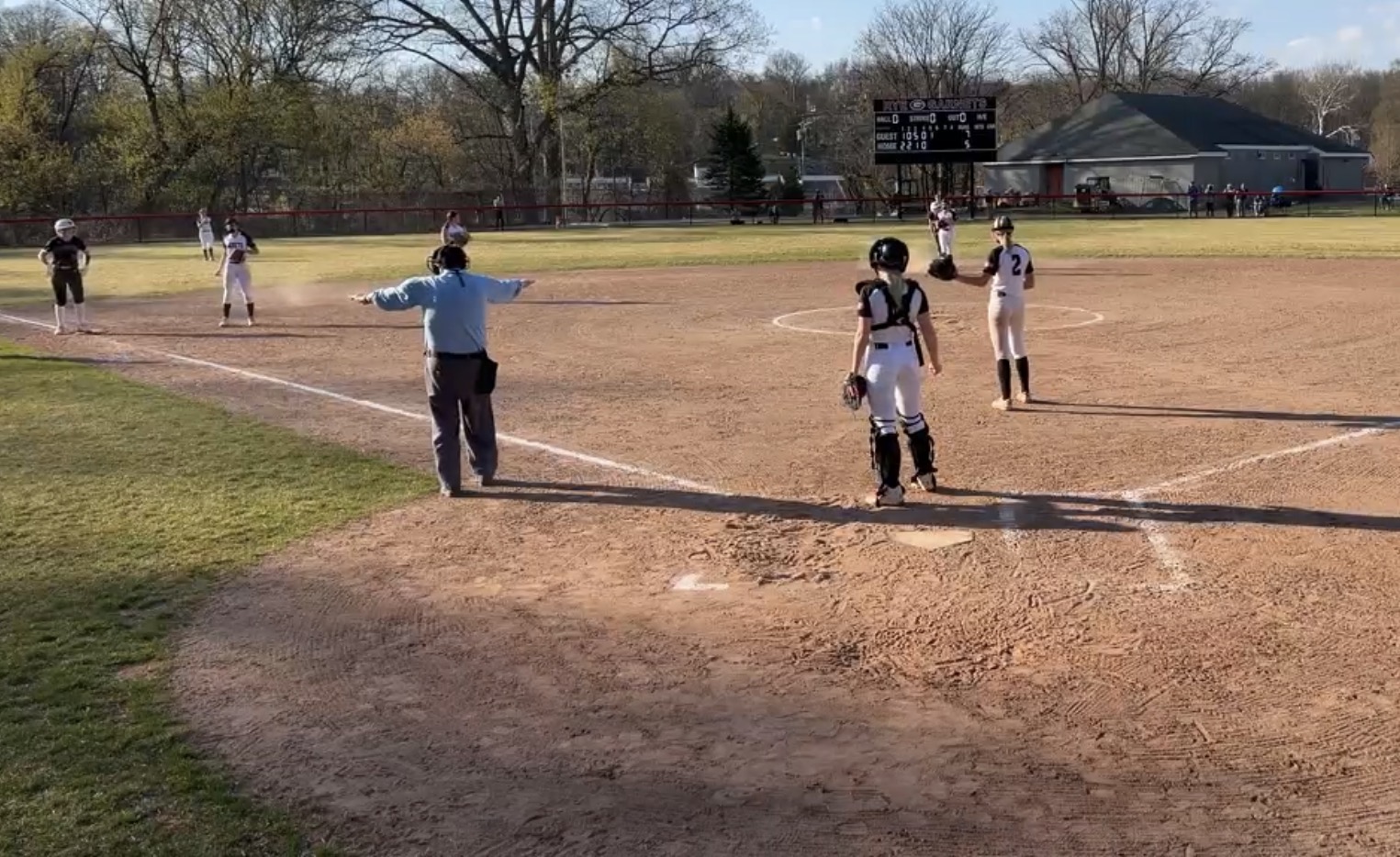 (PHOTO: The Rye Softball team in the field from a loss on April 13, 2026. Credit: GameChanger.)
