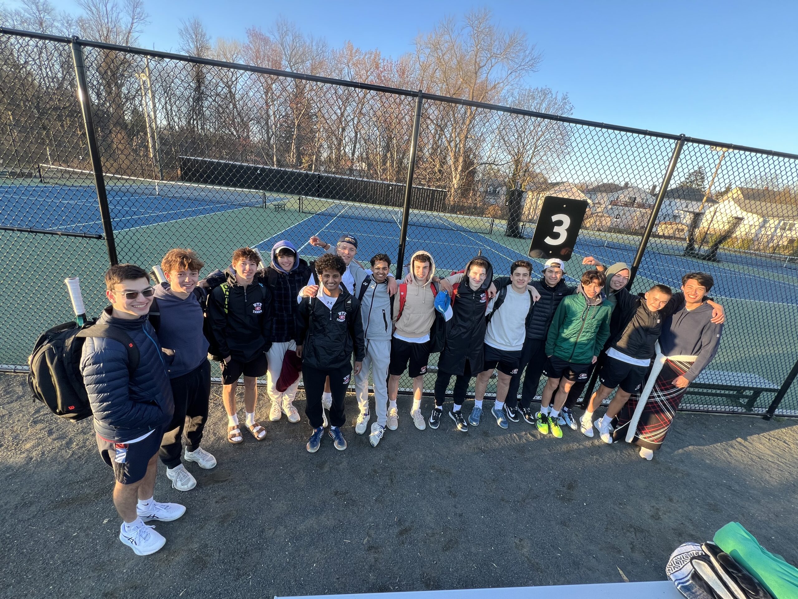 (PHOTO: The Rye Boys Tennis team after their 5-2 win over Clarkstown South on April 7, 2026. Contributed.)