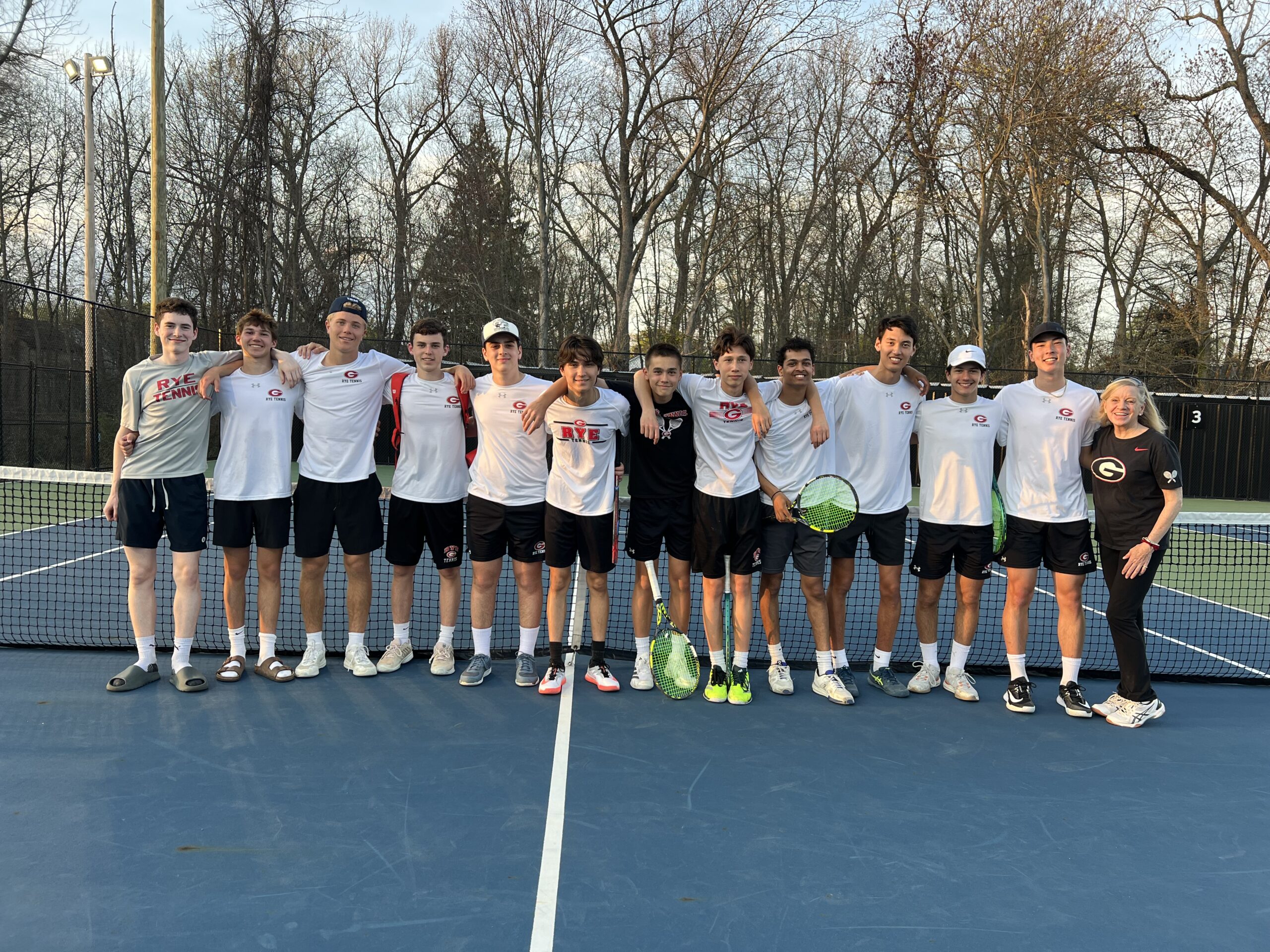 (PHOTO: The Rye Boys Tennis team after defeating Horace Greeley on April 14, 2026. Contributed.)