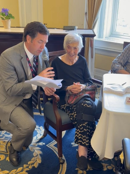(PHOTO: Osborn resident Sylvia Gurchin, age 99, at the centenarian lunch on April 16, 2026.)