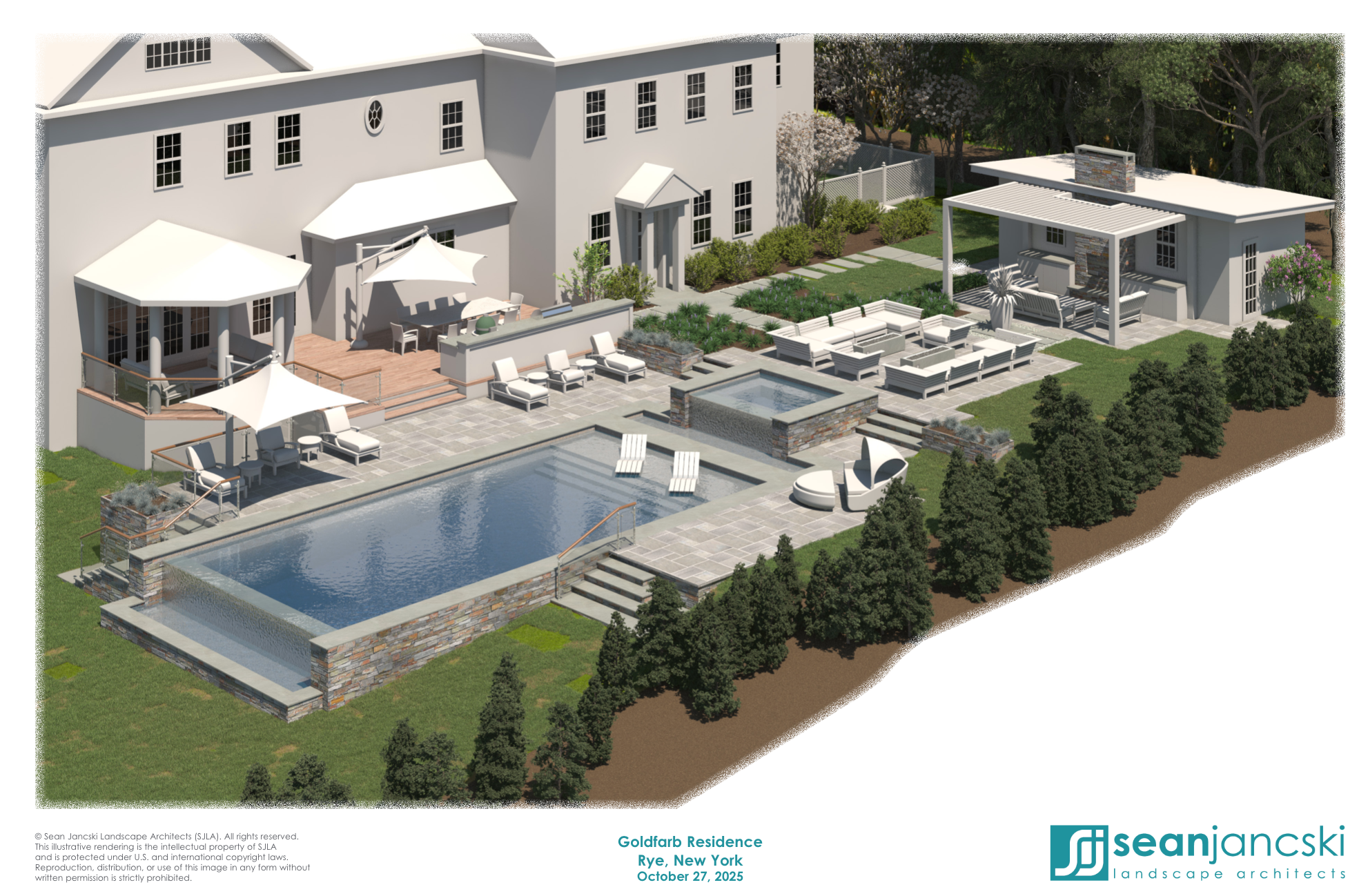 (PHOTO: 3D Rendering of In-Ground Pool Project for Boston Post Road Home from Sean Jancski Landscape Architects. Source: Rye Planning Commission files.)