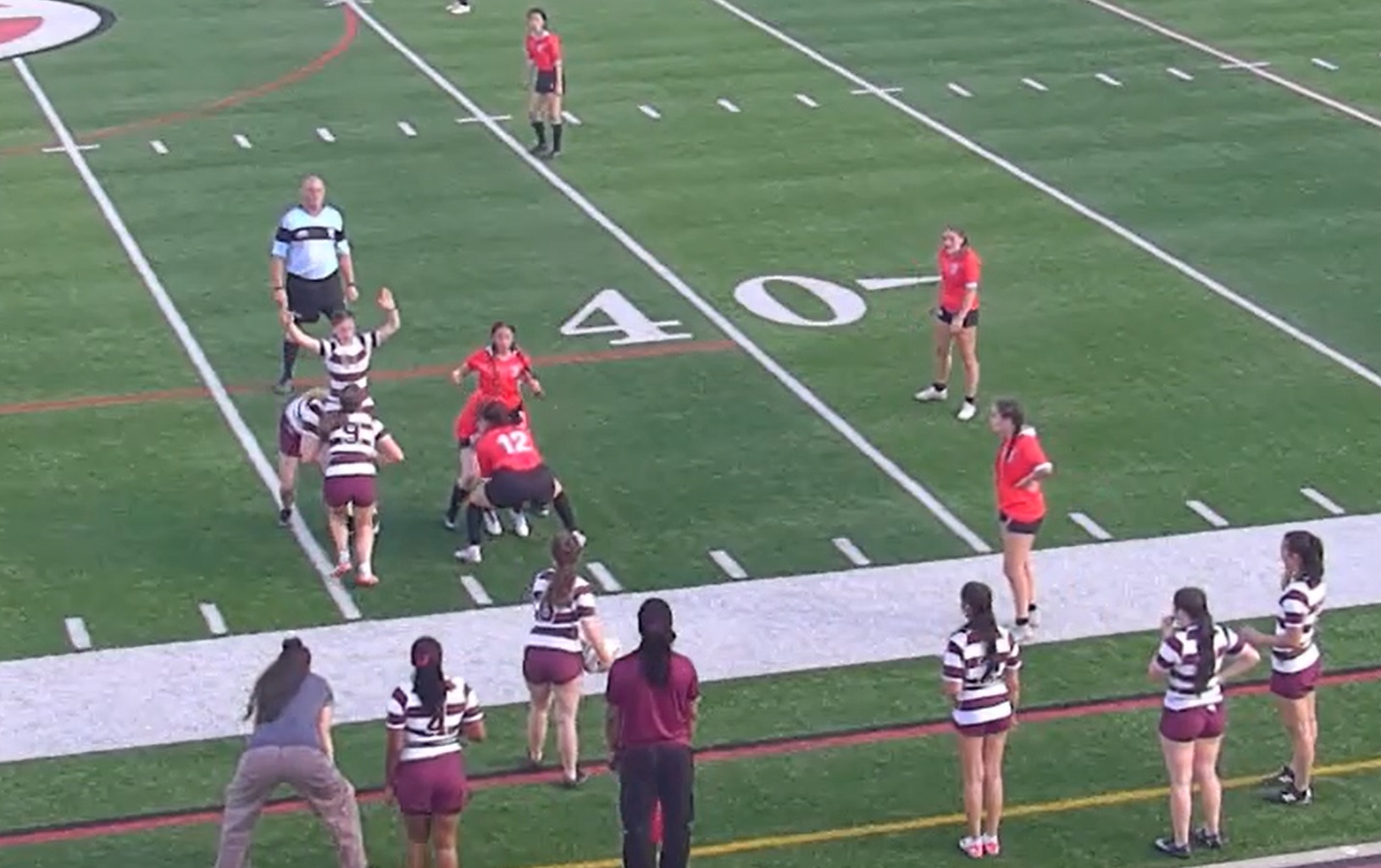 (PHOTO: The Rye Girls Rugby team lined up for a lineout on April 16, 2026.)