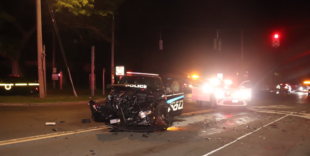 Totaled police vehicle