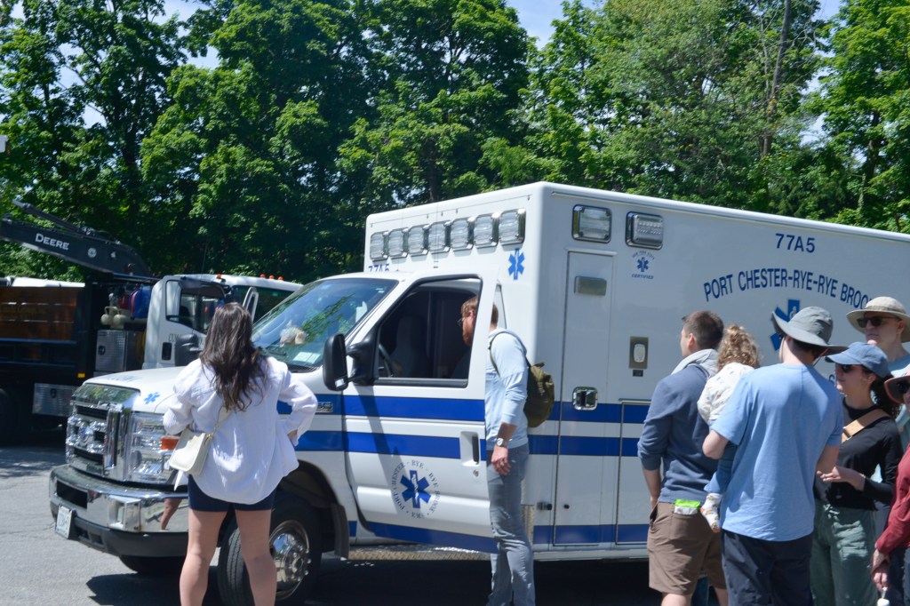 (PHOTO: Ambulance at the Vehicle Fair allowed children to see the emergency vehicle form the driver's seat. Credit: Claire Hovers.)