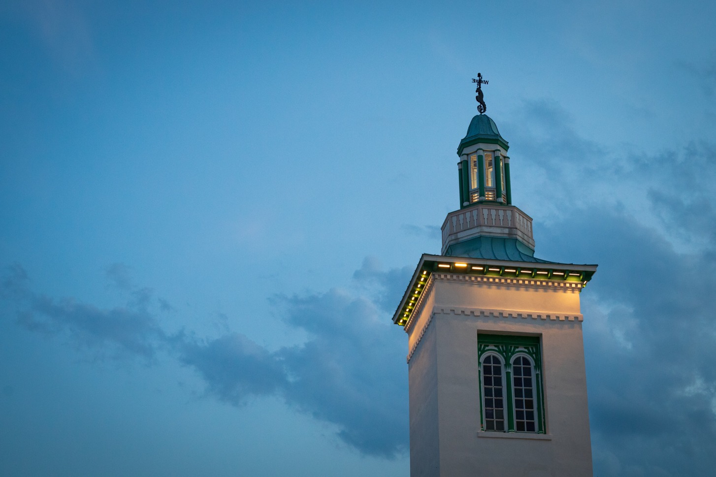 (PHOTO: South Tower in Twilight, the Bathhouse at Playland Park. By Christine Gregg.)