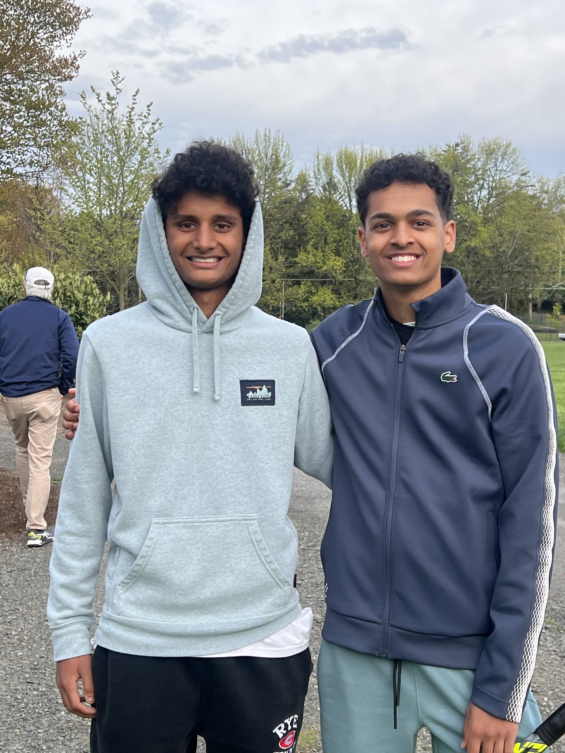 (PHOTO: Rye Boys Tennis' Rajan Patel (left) and Aran Subramanian (right) from a match on May 4, 2026. Contributed.