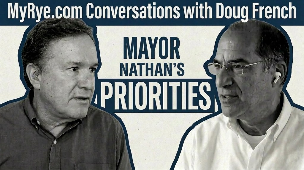 Podcaster French with Rye Mayor Josh Nathan.