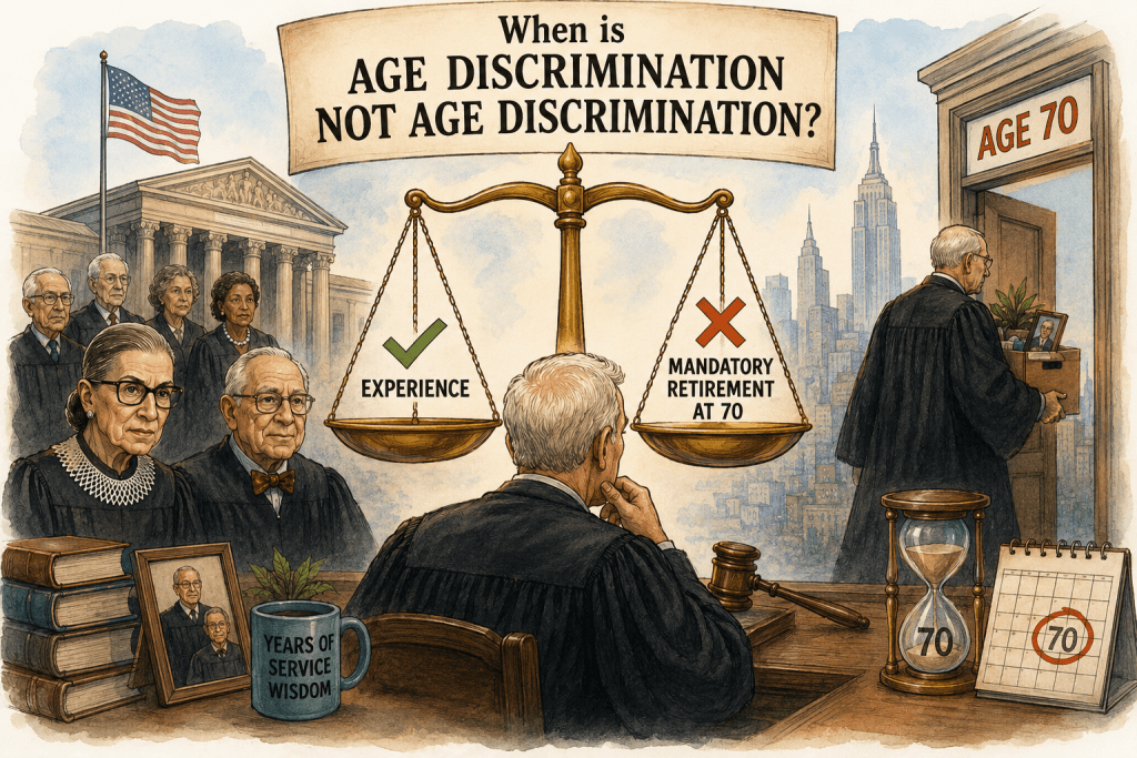 (PHOTO: Holding Court: Judge Latwin on the Equal Rights Amendment and Age Discrimination in the Judiciary. Credit: MyRye.com via AI.)