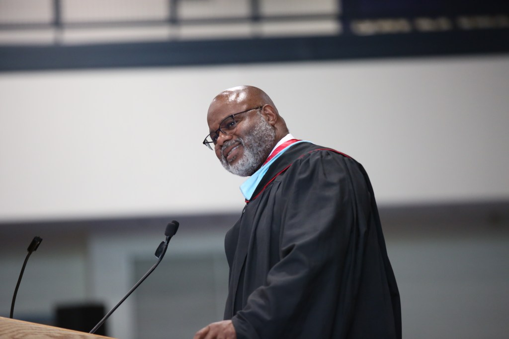 (PHOTO: Randell Dunn, head of school at Rye Country Day School addressing the 2026 graduating class. Credit: Bruce Gilbert.)
