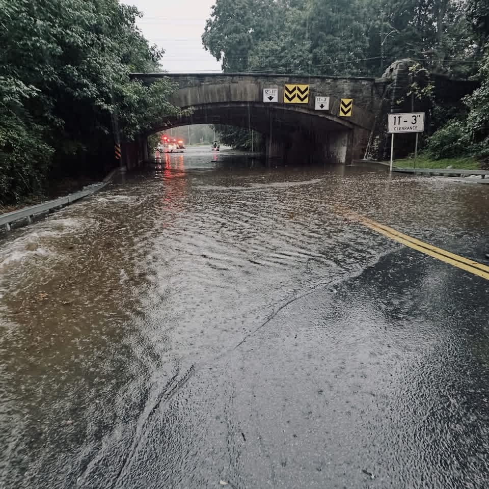 Flooded roadway.