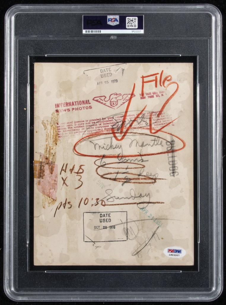 back of famous Mickey Mantle photograph