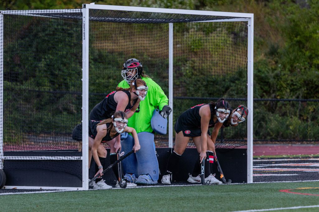 (PHOTO: The Rye Field Hockey team defending a corner on October 6, 2026. Credit: Kai Brittain, KMB Media.)